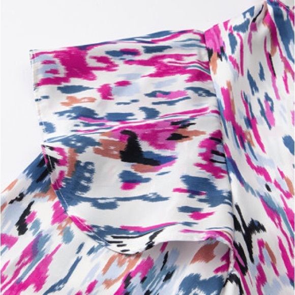 Multicolored Abstract Print 3/4 Puff Sleeve Ruffle Blouse NWT - Picture 11 of 12